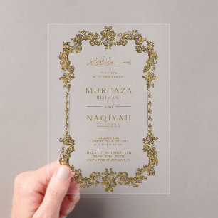 Gold Antique Gilded Frame Muslim Wedding Acrylic Invitations