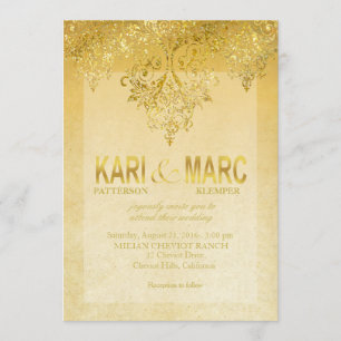 Gold & Antique Ivory Gatsby Glitter Flourish Invitation