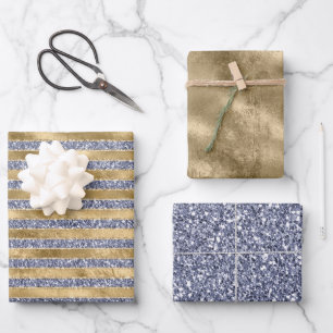 Gold Antique Purple Glitter Glitz Stripes Wrapping Paper Sheet