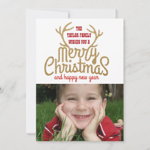 Gold Antlers Holiday Photo Card