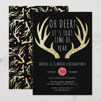 Gold Antlers Noël Fête Invitation