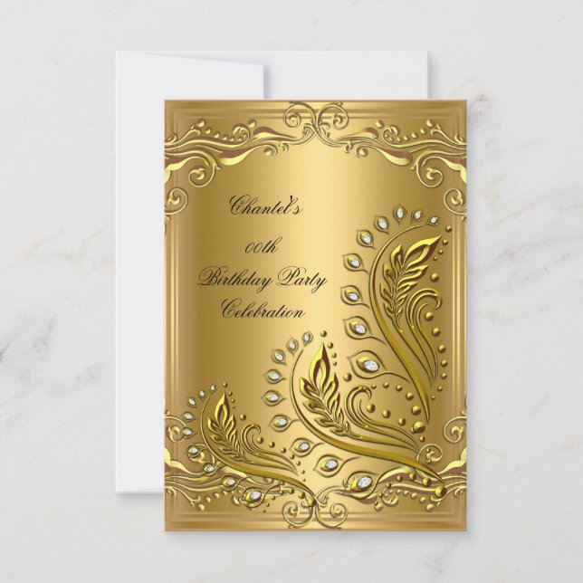Gold Any Age Elegant Birthday Party Floral Invitation (Front)