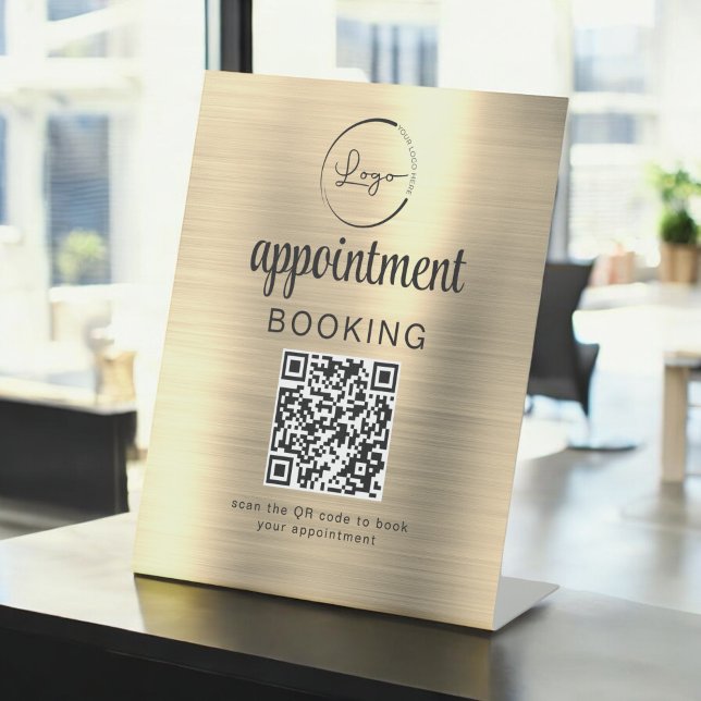 Gold Appointment Booking QR Code Business Pedestal Sign (Creator Uploaded)