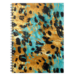 Gold Aqua Black Leopard Animal Notebook