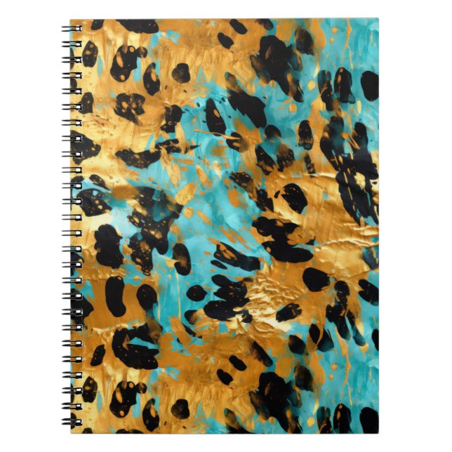 Gold Aqua Black Leopard Animal  Notebook (Front)