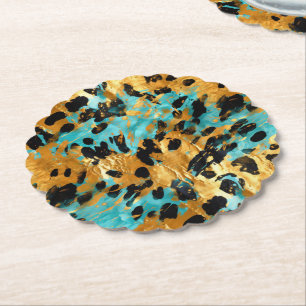 Gold Aqua Black Leopard Animal  Paper Coaster