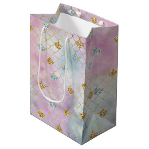 Gold Aqua Glitter Dream Purple Blush Mermaid       Medium Gift Bag