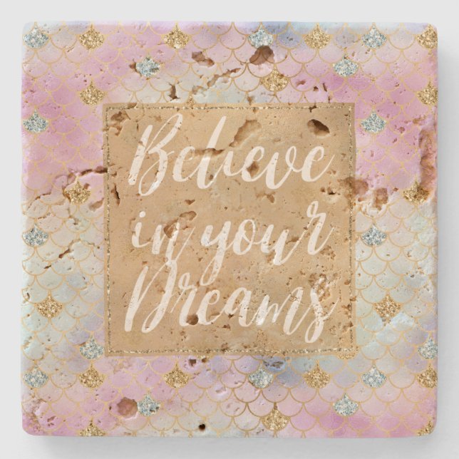 Gold Aqua Glitter Dream Purple Blush Mermaid       Stone Coaster (Front)