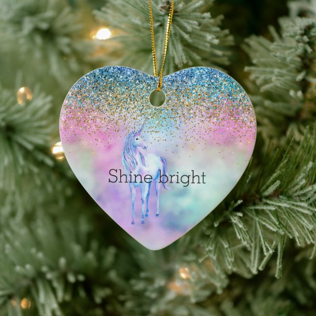 Gold Aqua Glitter Purple Unicorn Sparkle          Ceramic Ornament (Tree)