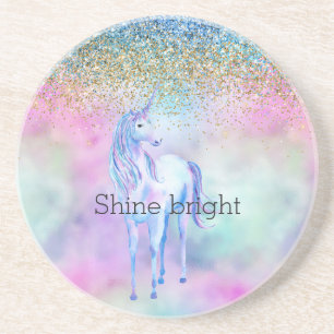 Gold Aqua Glitter Purple Unicorn Sparkle           Coaster