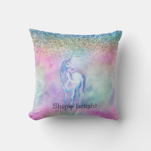 Gold Aqua Glitter Purple Unicorn Sparkle          Throw Pillow