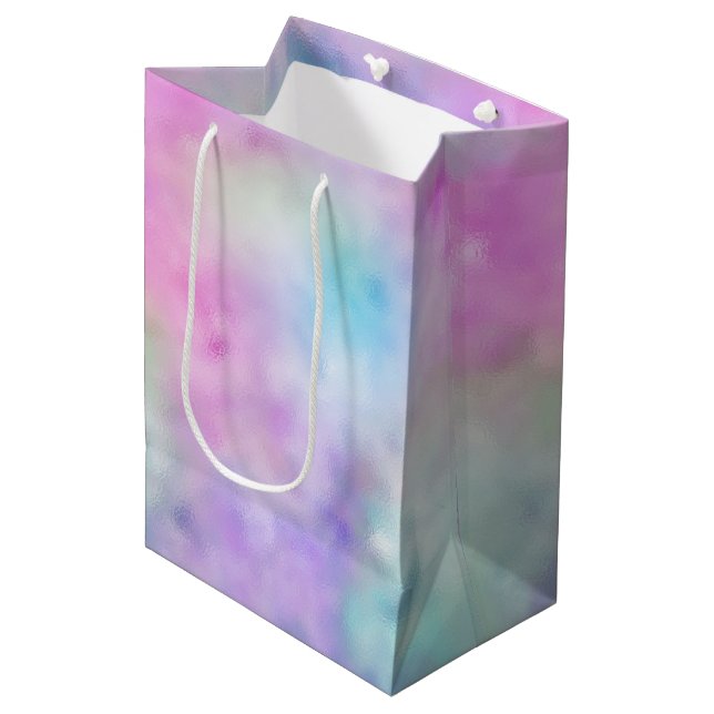 Gold Aqua Glitter Purple White Unicorn Sparkle   Medium Gift Bag (Front Angled)