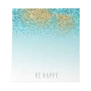 Gold Aqua Glitter Sparkle   Notepad