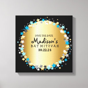GOLD Aqua Gold Stars Bat Mitzvah Sign In board