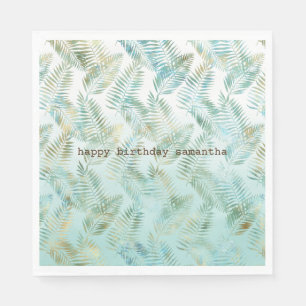 Gold Aqua Green Tropical Leaves Napkin