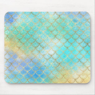 Gold Aqua Mermaid Mouse Pad