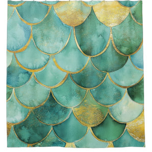 Gold Aqua Mermaid Scale Watercolor Pattern