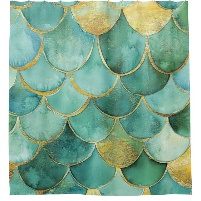 Gold Aqua Mermaid Scale Watercolor Pattern (Front)