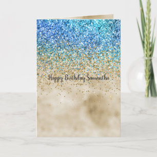 Gold Aqua Purple Glitter Sparkle Card