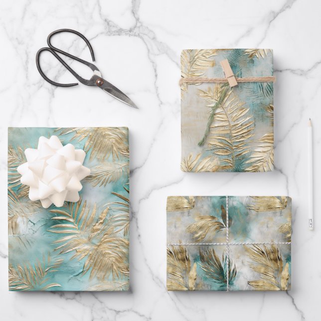 Gold Aqua White Feuilles tropicaux (Recto)