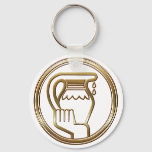 Gold Aquarius Zodiac Water Bearer Astrology Sign Keychain