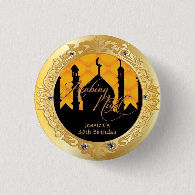 Gold Arabian Nights Party, 1 Inch Round Button (Front)