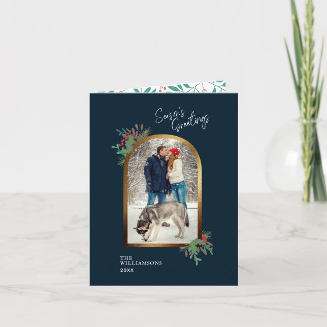 Gold Arch 2 Photo Seasons Greetings Christmas Holiday Card (Front)