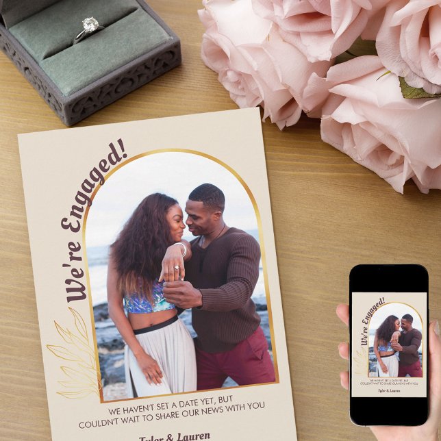 Gold Arch Engaged Photo Champagne Engagement Announcement (Creator Uploaded)