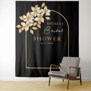 Gold Arch & Fall Floral Bridal Shower Backdrop Tapestry