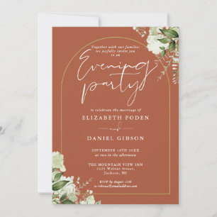 Gold Arch Floral Terracotta Wedding Evening Party Invitation
