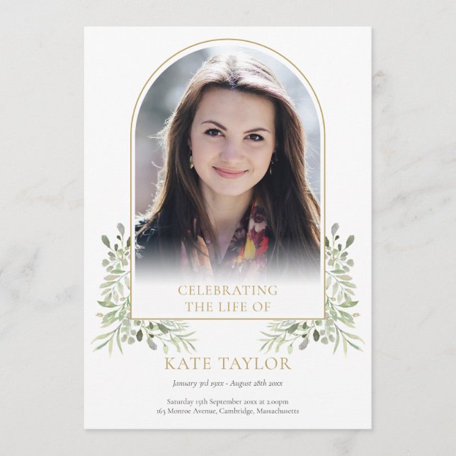 Gold Arch Foliage Funeral Order Of Service Program (Front)