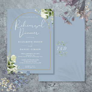 Gold Arch Greenery Dusty Blue Rehearsal Dinner Invitation