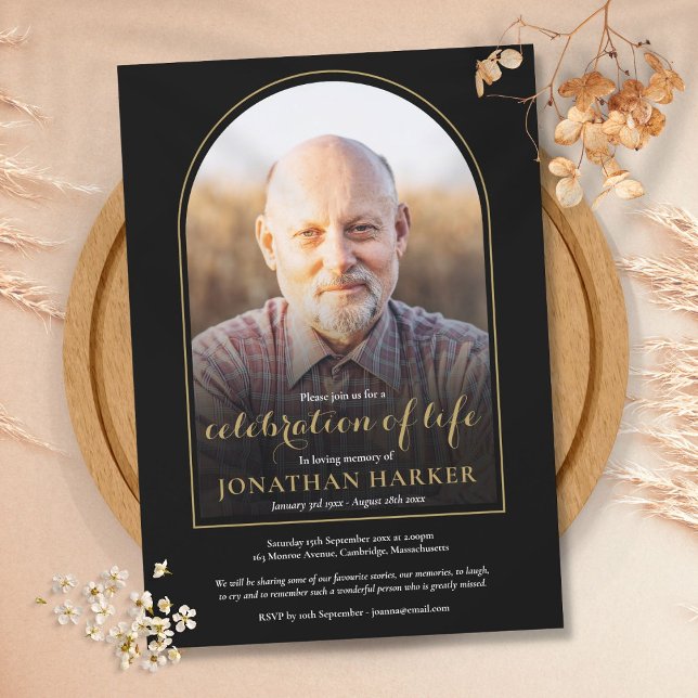 Gold Arch Photo Celebration of Life Funeral Invitation (Gold Arch Photo Celebration of Life Funeral Invitation)