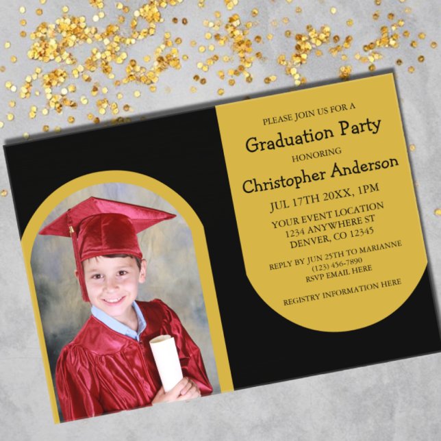 Gold Arch Photo Kids Graduation Acrylic Invitations (Creator Uploaded)