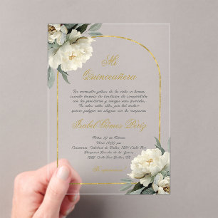 Gold Arch Quinceanera invitation in Spanish