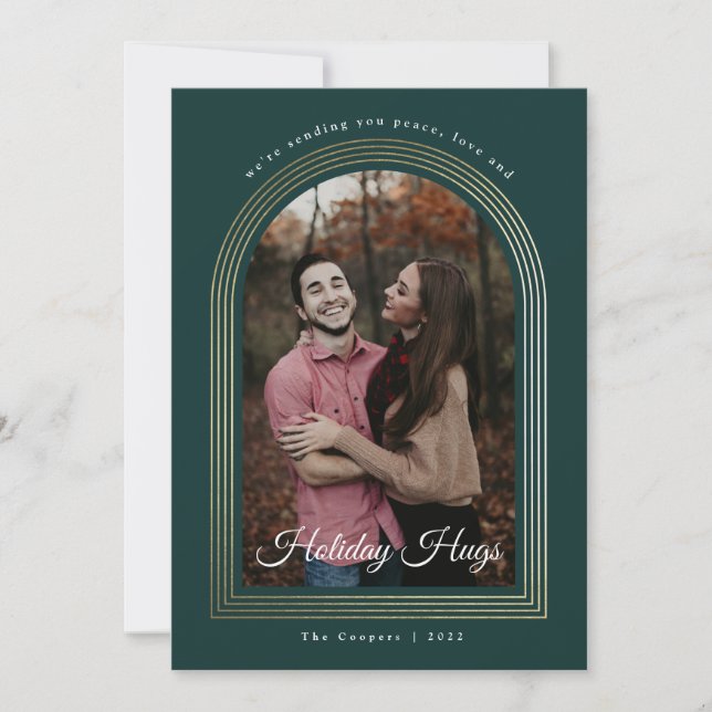 Gold Arch Script Photo Christmas Holiday Card (Front)