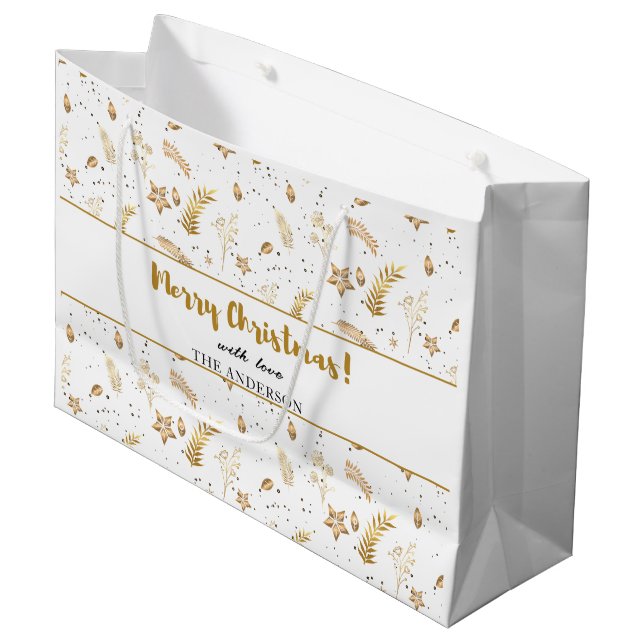 Gold Arch White Christmas Elegant Modern  Large Gift Bag (Front Angled)