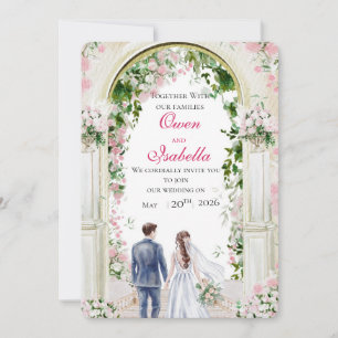 Gold Arched Floral Ivy Illustration Wedding  Invitation
