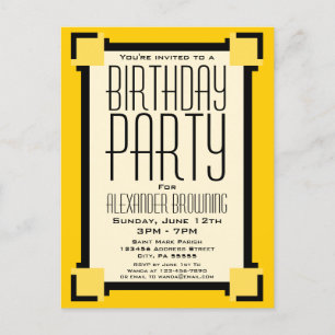 Gold Art Déco Anniversaire Fête Invitation Carte p