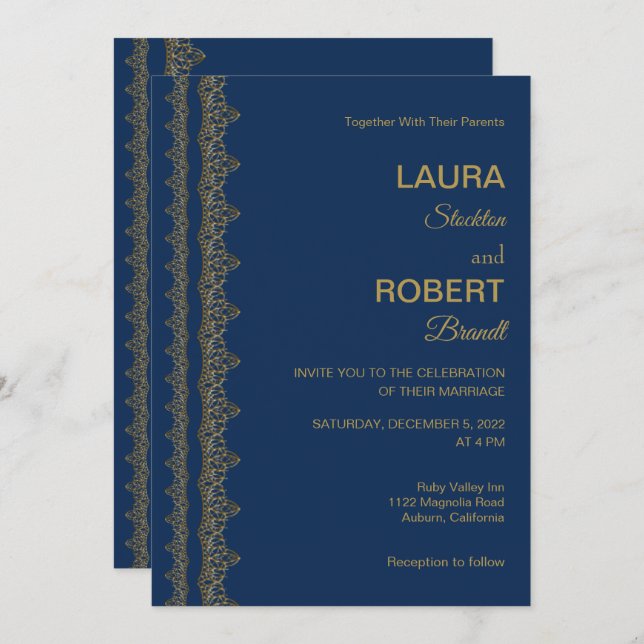 Gold Art Deco Border Wedding Invitation (Front/Back)