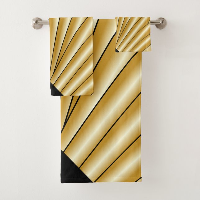 Gold Art Deco Design Bath Towel Set (Insitu)
