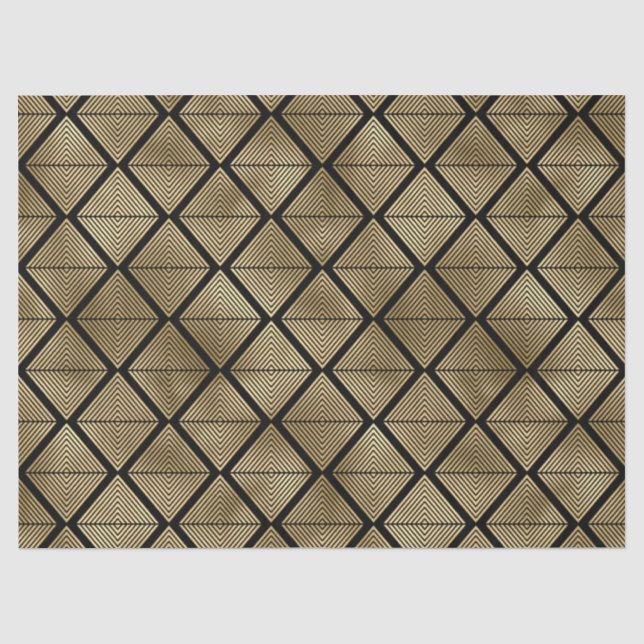 Gold Art Deco Diamonds on Black Decoupage Tissue Paper (Front)