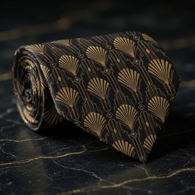 Gold Art Deco Fan and Skyscraper Geometric Tie (Creator Uploaded)