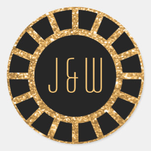 Gold Art Deco Fan Gatsby Monogram Sticker