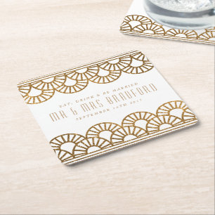 Gold Art Deco Fan Wedding and Celebration Coasters