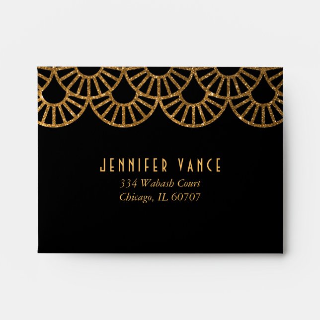 Gold Art Deco Fan Wedding Invite Reply Envelope (Front)
