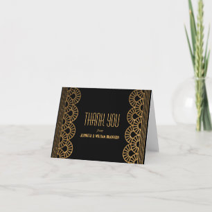 Gold Art Deco Fan Wedding Photo Thank You Note Card
