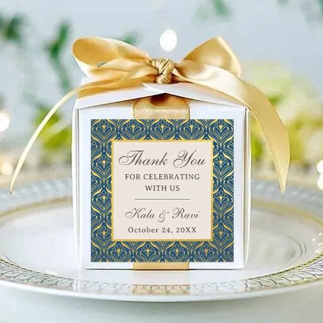 Gold Art Deco Floral Return Gift Favour (art deco return gift favor sticker label, indian wedding favors, hindu wedding favors mehndi sangeet)