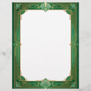 Gold Art Deco Frame on Green Letterhead