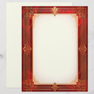 Gold Art Deco Frame on Red Background Letterhead